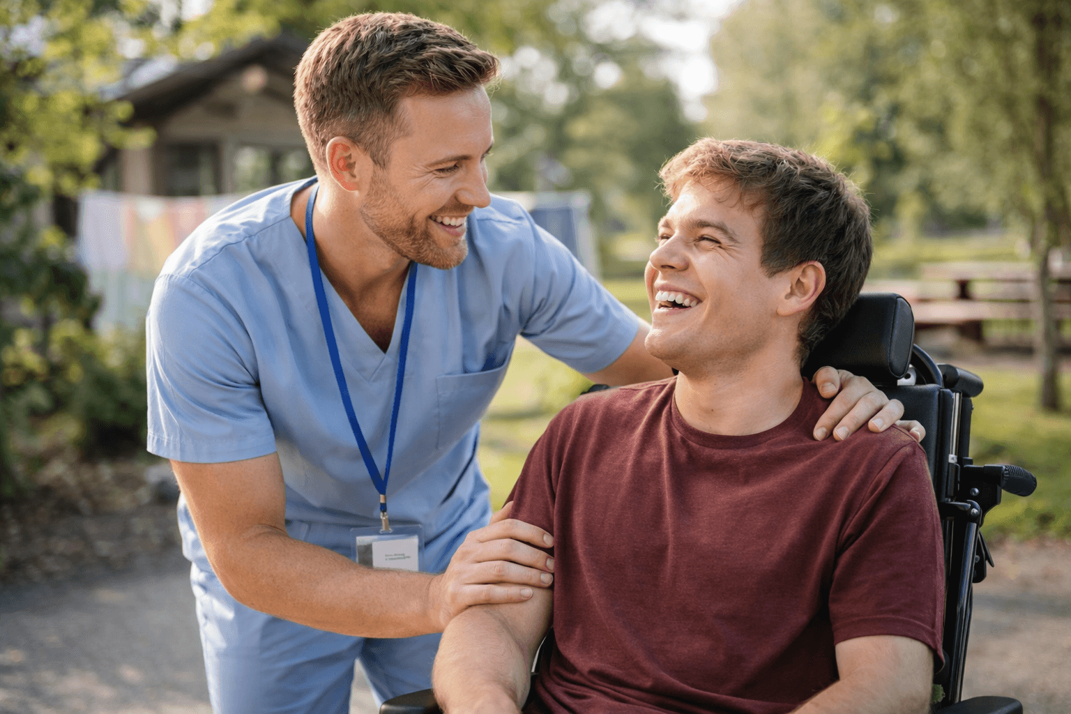 Support worker helping client
