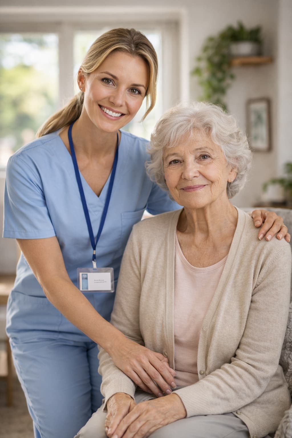 Care worker assisting an elderly person